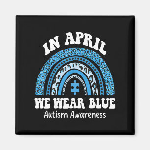 Puzzle Rainbow In April We Wear Blue Autism Awaren Magnet