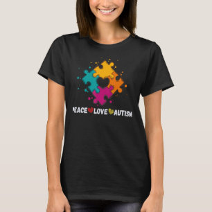 Puzzle Rainbow Peace Love Autism Poppin Autism Awa T-Shirt