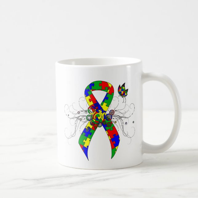 Puzzle Ribbon Butterfly Coffee Mug (Right)