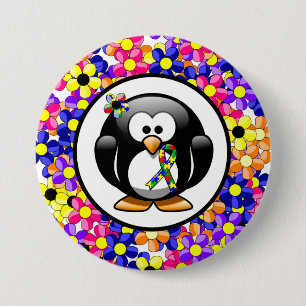 Puzzle Ribbon Penguin 7.5 Cm Round Badge
