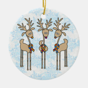 Puzzle Ribbon Reindeer - Autism Awareness Ceramic Tree Decoration