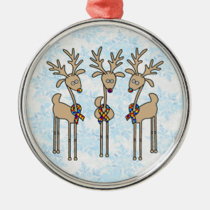 Puzzle Ribbon Reindeer - Autism Awareness Metal Tree Decoration