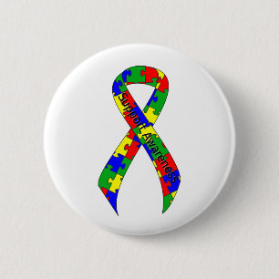 Puzzle Ribbon Support Awareness 6 Cm Round Badge