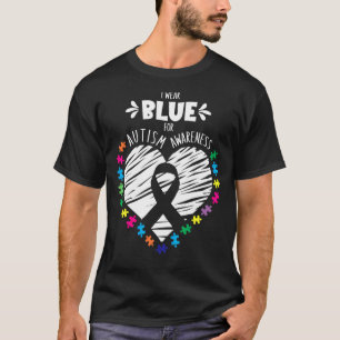 Puzzle Ribbon Support I Wear Blue Autism Awareness T-Shirt