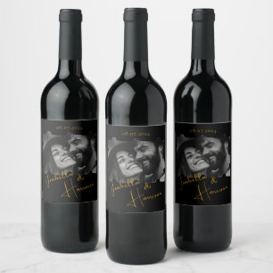 Puzzle Shaped Custom Photo Black and Gold Wine Label