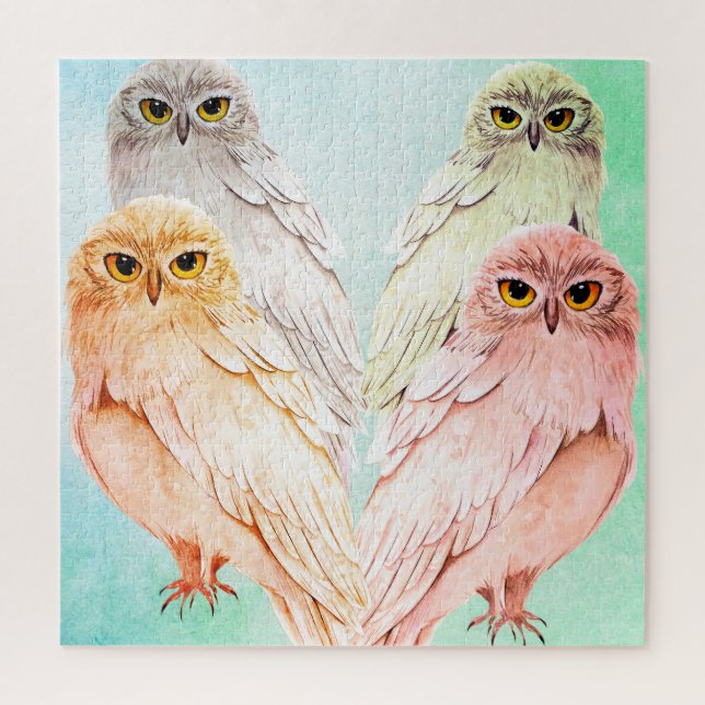 Puzzle with 4 different owls (Vertical)