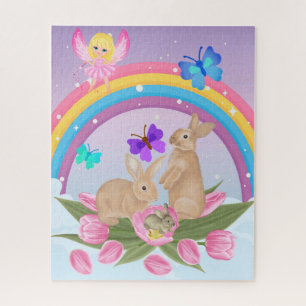 puzzle with bunnies, butterflies