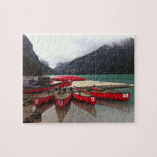 Puzzle with Canadian canoes on lake (Horizontal)