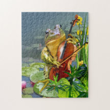 Puzzle with Funny Cello Playing Frog
