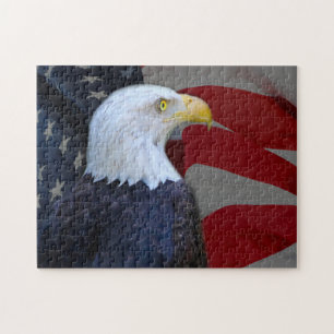 Puzzle with Gift Box/Bald Eagle with American Flag