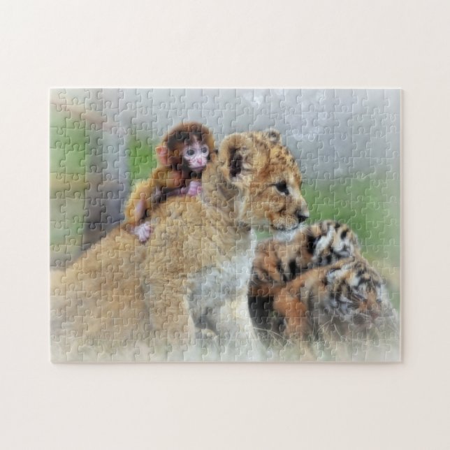 Puzzle with Gift Box/Tigers and Monkey (Horizontal)