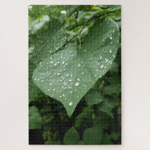 Puzzle with Green Leaf and Raindrops