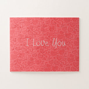 Puzzle with Hearts and Text I Love You