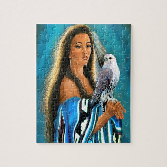 Puzzle with Native American Maiden and Falcon (Vertical)