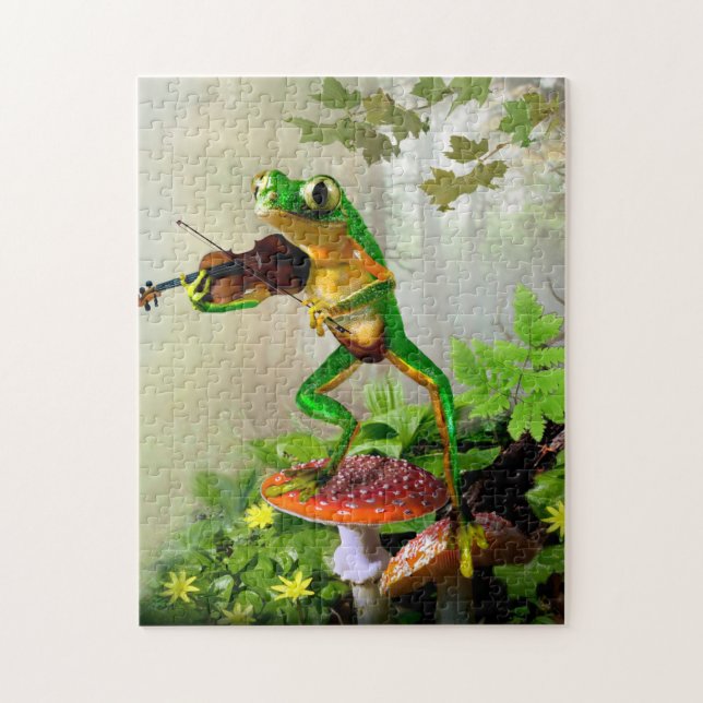 Puzzle with tree frog playing fiddle (Vertical)