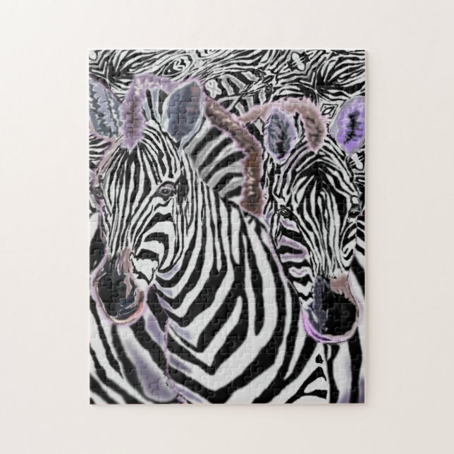 Puzzle with Zebras Hug - Painting (Vertical)