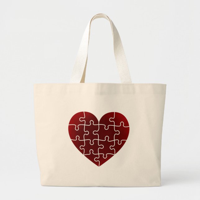 Puzzled Hearts Large Tote Bag (Front)