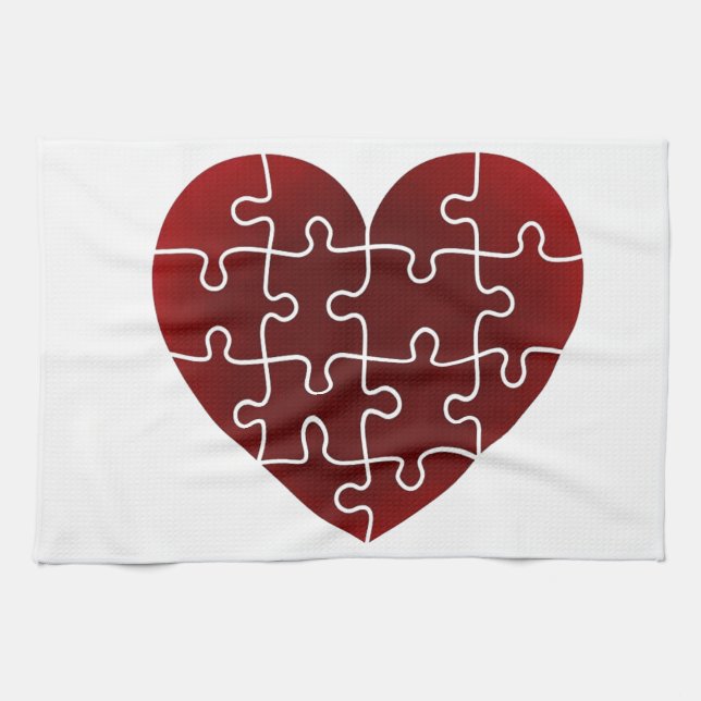 Puzzled Hearts Tea Towel (Horizontal)