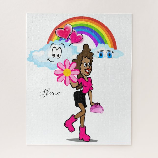 Puzzles African Girl Pink Hearts (Vertical)