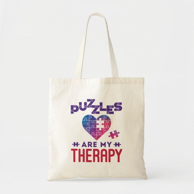 Puzzles Are My Therapy Jigsaw Puzzle Lover Tote Bag (Front)