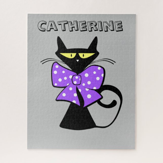 Puzzles Black Cat Purple Bow Tie (Vertical)
