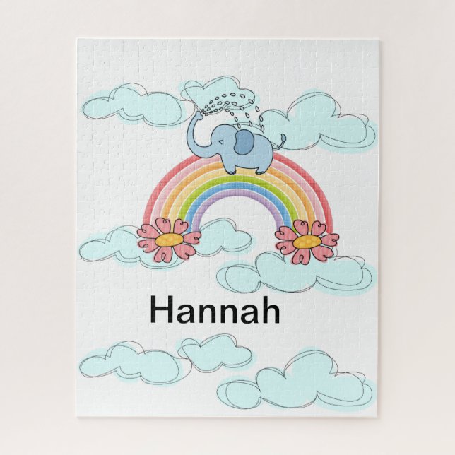 Puzzles Blue Elephant Clouds Floral (Vertical)