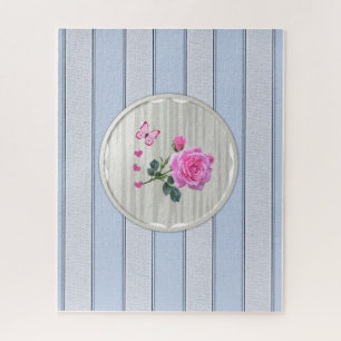 Puzzles Blue Stripe Pink Rose Floral