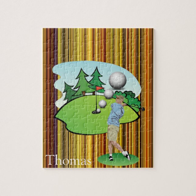 Puzzles Brown Black White Stripe Golfer Golf (Vertical)