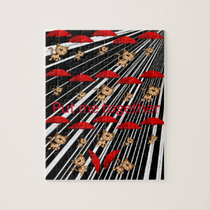 Puzzles Cats Red Umbrellas Grey Black Stripe