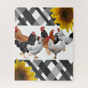 Puzzles Chicken Black White Plaid