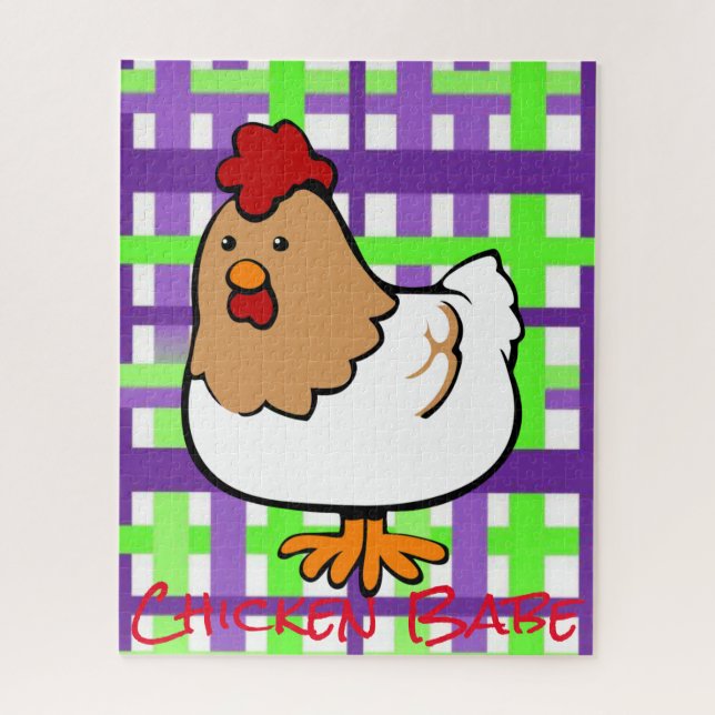 Puzzles Chicken Green Purple Plaid (Vertical)