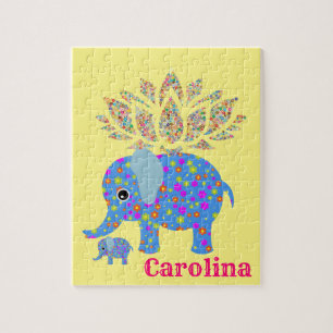 Puzzles Colourful Blue Elephant Yellow