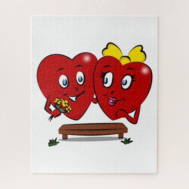 Puzzles Couple Red Hearts Happy Valentine's Day  (Vertical)