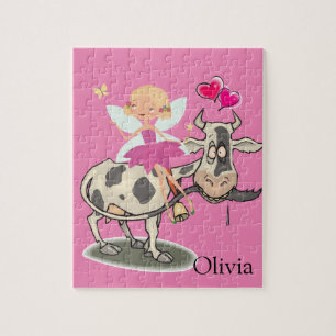 Puzzles Fairy Cow Pink Hearts