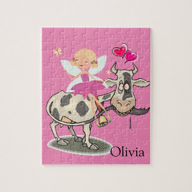 Puzzles Fairy Cow Pink Hearts (Vertical)