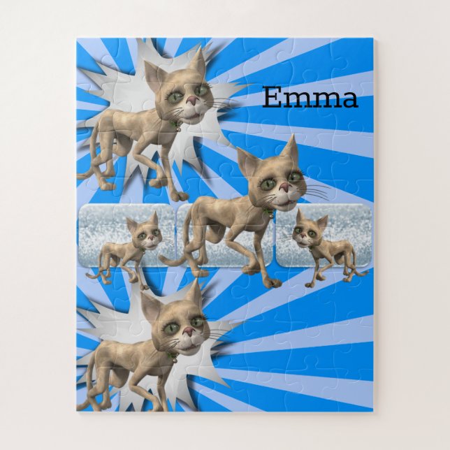 Puzzles Floral 3d Cats Blue Grey (Vertical)