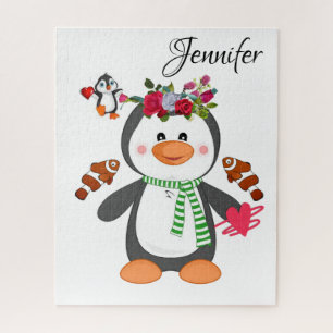 Puzzles Floral Penguin Hearts Happy Valentine