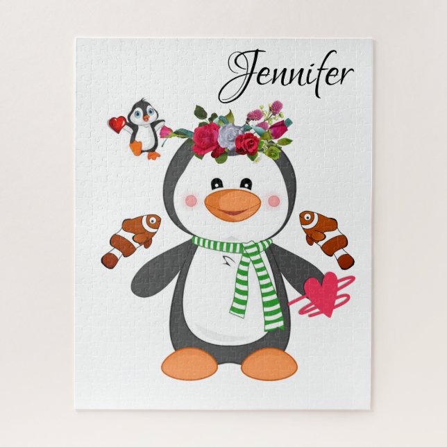 Puzzles Floral Penguin Hearts Happy Valentine (Vertical)