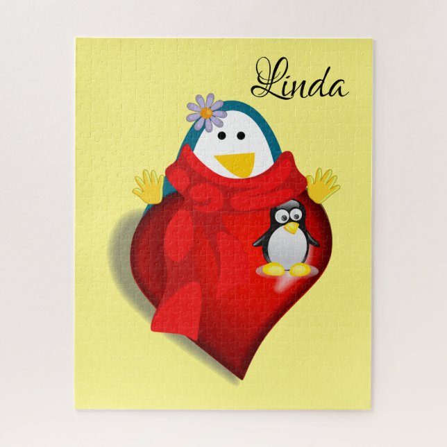 Puzzles Floral  Penguin Hearts Happy Valentine (Vertical)