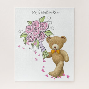 Puzzles Floral Teddy Bear Hearts Pink
