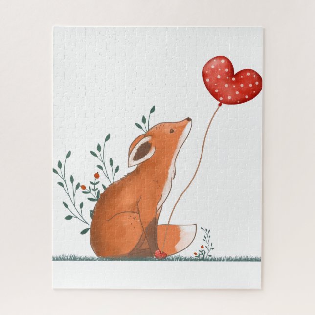 Puzzles Foxy Red Hearts Happy Valentine's Day  (Vertical)