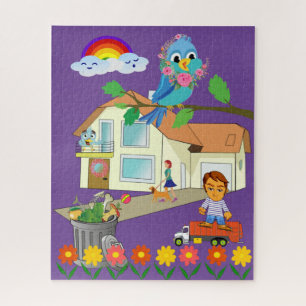 Puzzles Garbage Man Truck Floral Rainbow