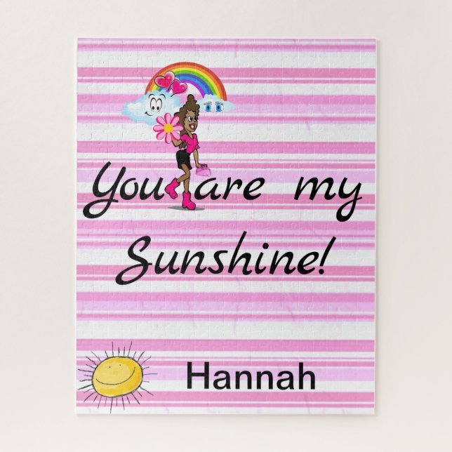 Puzzles Girl Rainbow Sun Clouds Pink Stripe (Vertical)