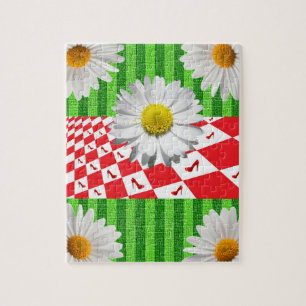 Puzzles Green Stripe, White Daisy, Red HeelsFloral