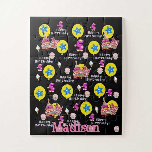 Puzzles, Happy 5th Birthday, #5 Black Jigsaw Puzzle (Vertical)