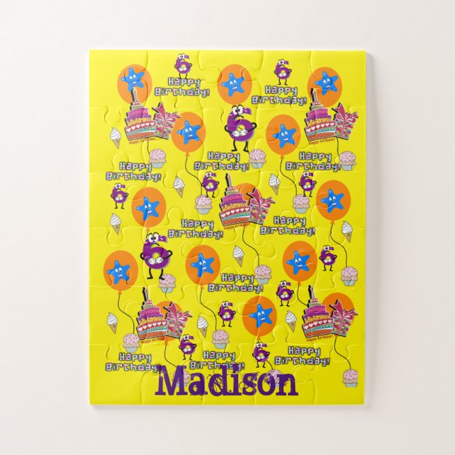 Puzzles, Happy 6th Birthday, #6 Birthday Yellow Jigsaw Puzzle (Vertical)