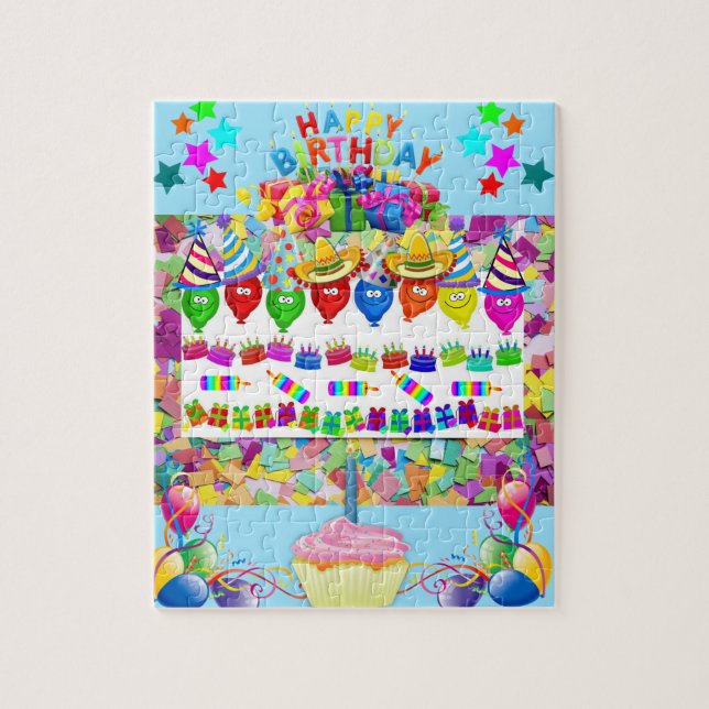 Puzzles Happy Birthday Balloons Cupcake (Vertical)