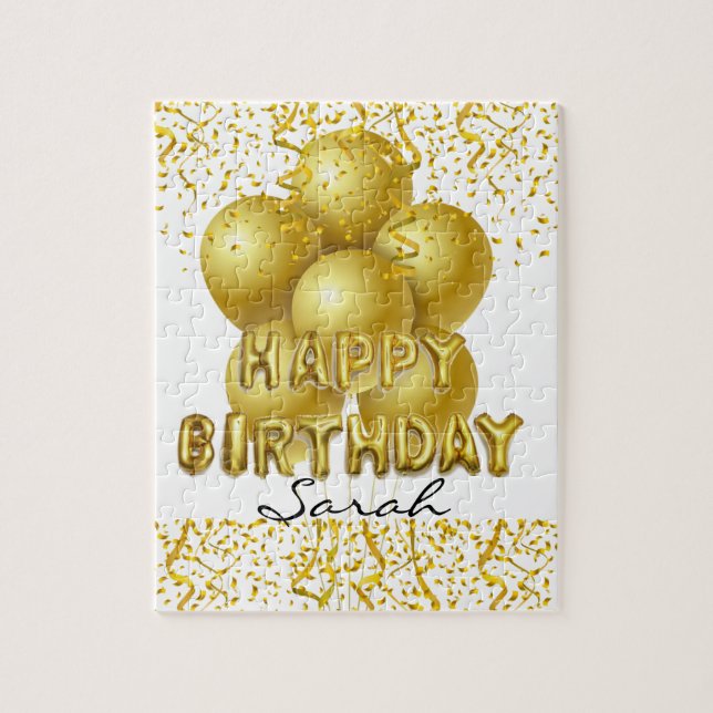 Puzzles Happy Birthday Gold Balloons Confetti (Vertical)