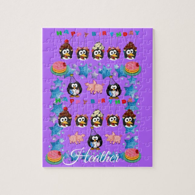 Puzzles Happy Birthday Penguin Pink Pigs (Vertical)
