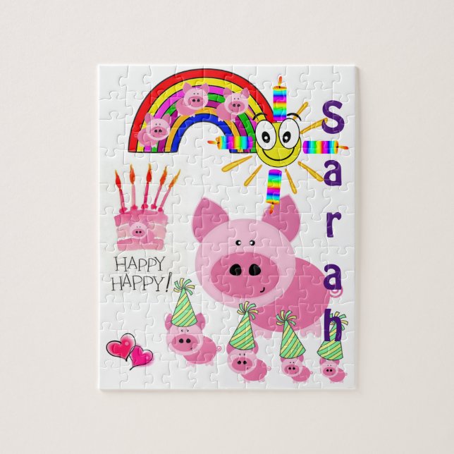 Puzzles Happy Birthday Pink Pigs (Vertical)